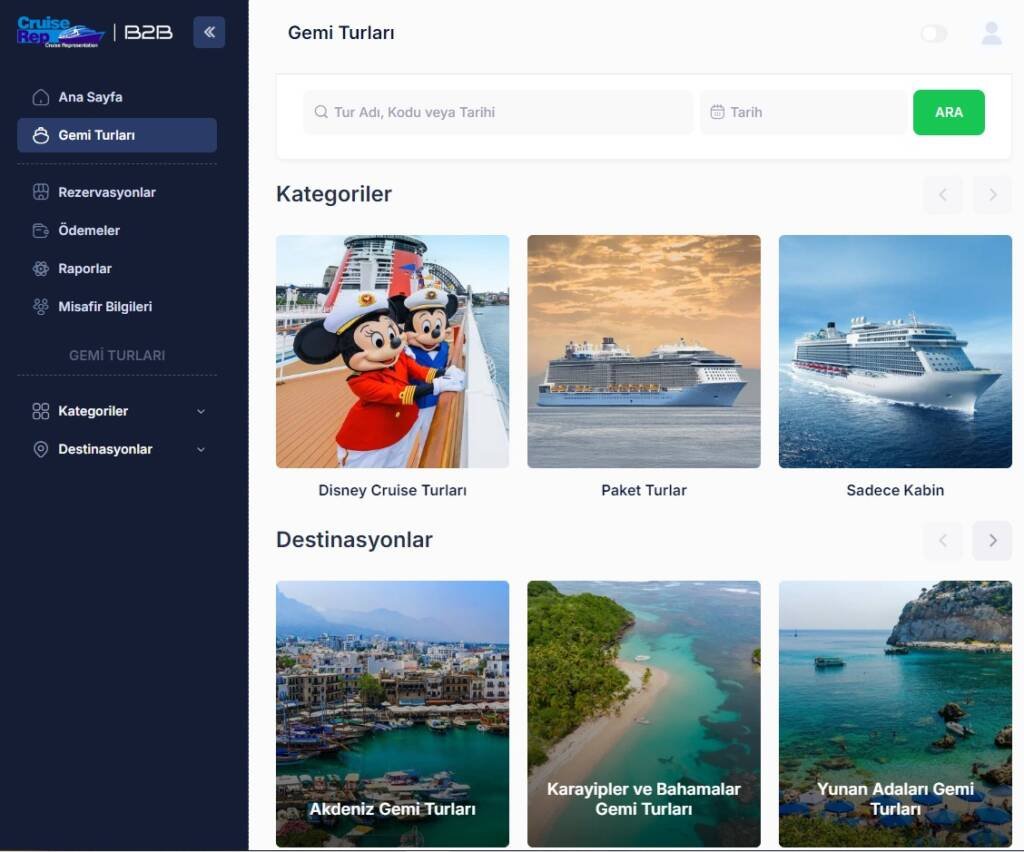 300'den Fazla Cruise Turu B2B Acente Portalımızda